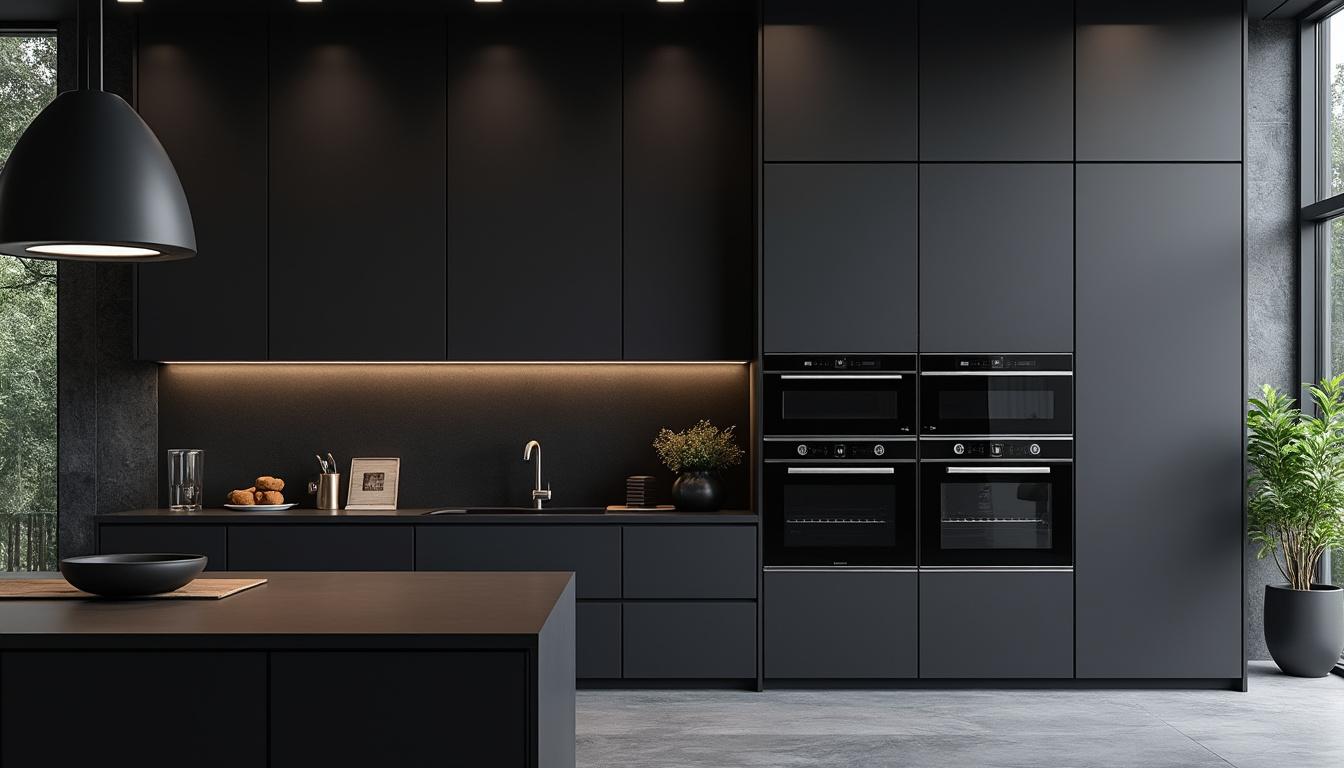 découvrez notre cuisine noir mat anti-trace, alliant élégance et praticité pour un intérieur moderne et facile à entretenir.